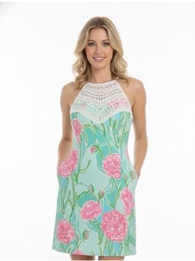 Lilly Pulitzer Mint & Pink Floral Halter Dress